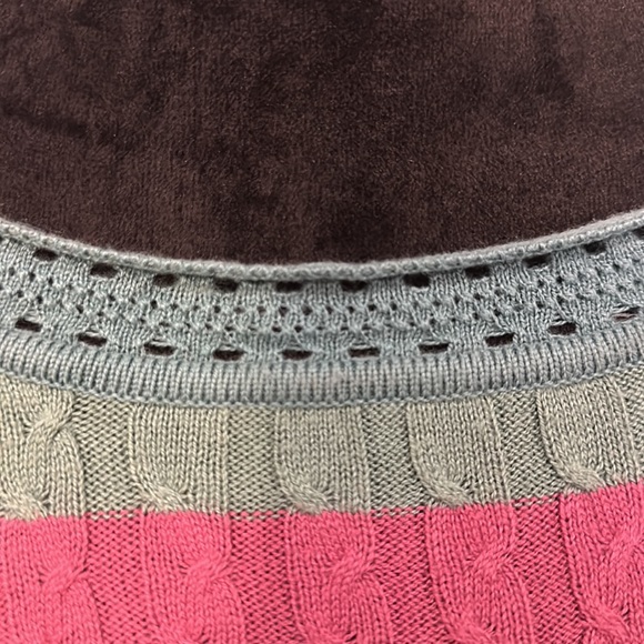 Soft Surroundings Knitted Striped Light Weight Sweater in Pink and Teal - Picture 5 of 8